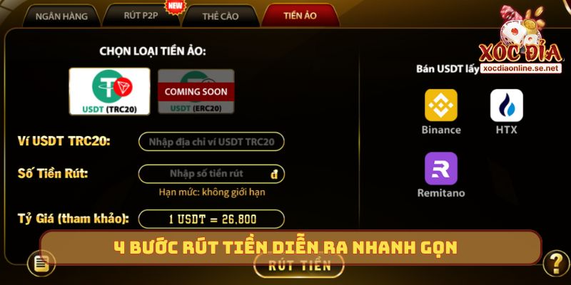 4 bước rút tiền diễn ra nhanh gọn