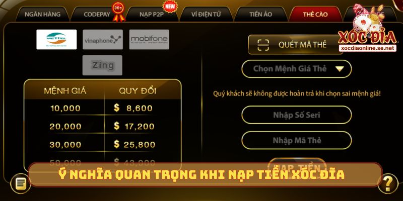 Ý nghĩa quan trọng khi nạp tiền Xóc Đĩa
